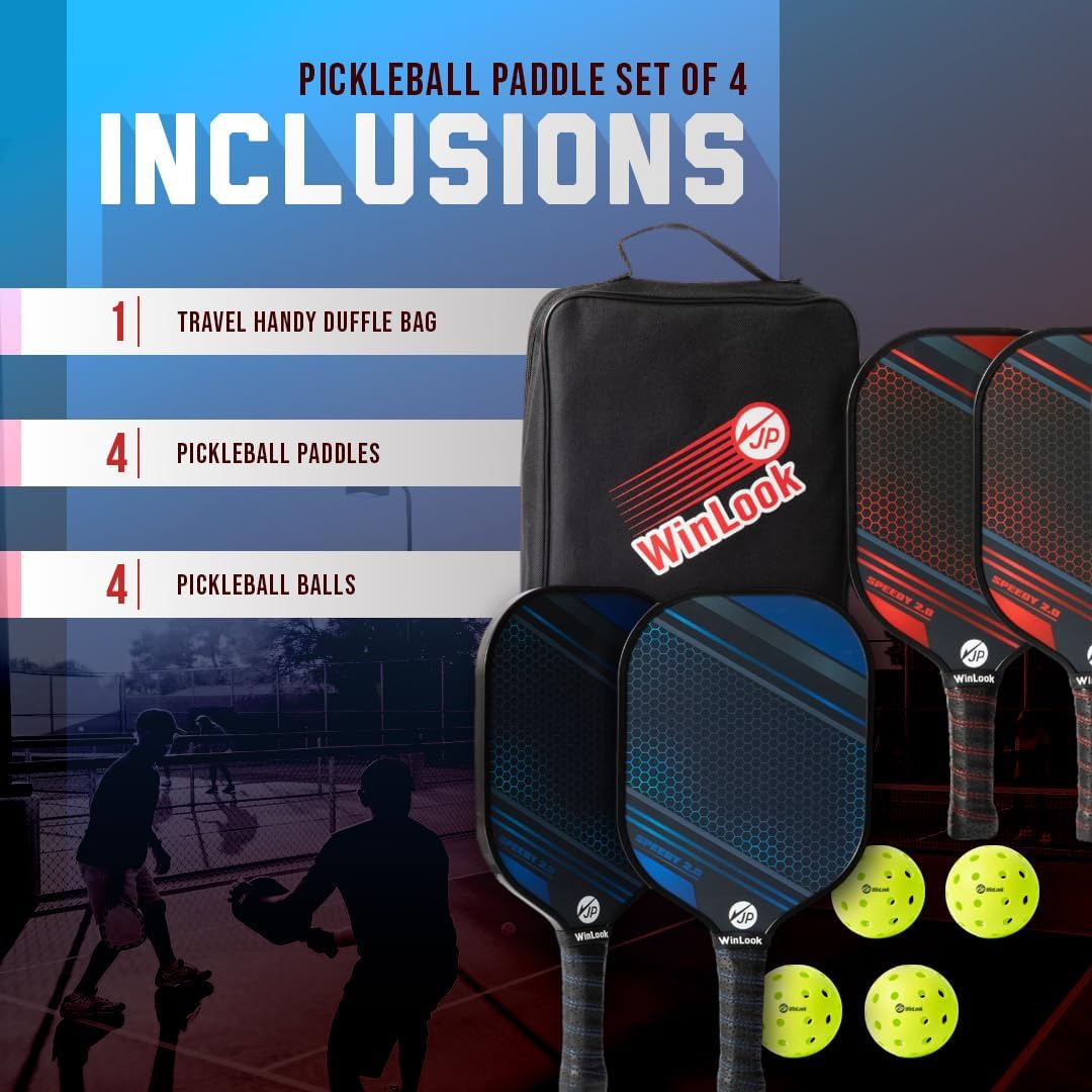 Pickleball Paddles Set – Graphite Carbon Fiber Rackets - Set of 4